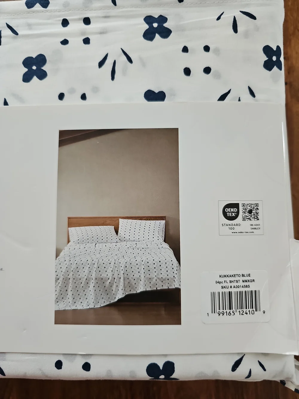 Marimekko Kukkaketo Cotton Floral Cottage White Navy 4pc Full Sheet Set New